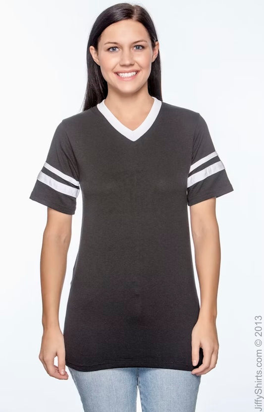 Ladies Sleeve Stripe Jersey V-Neck (Discontinued)
