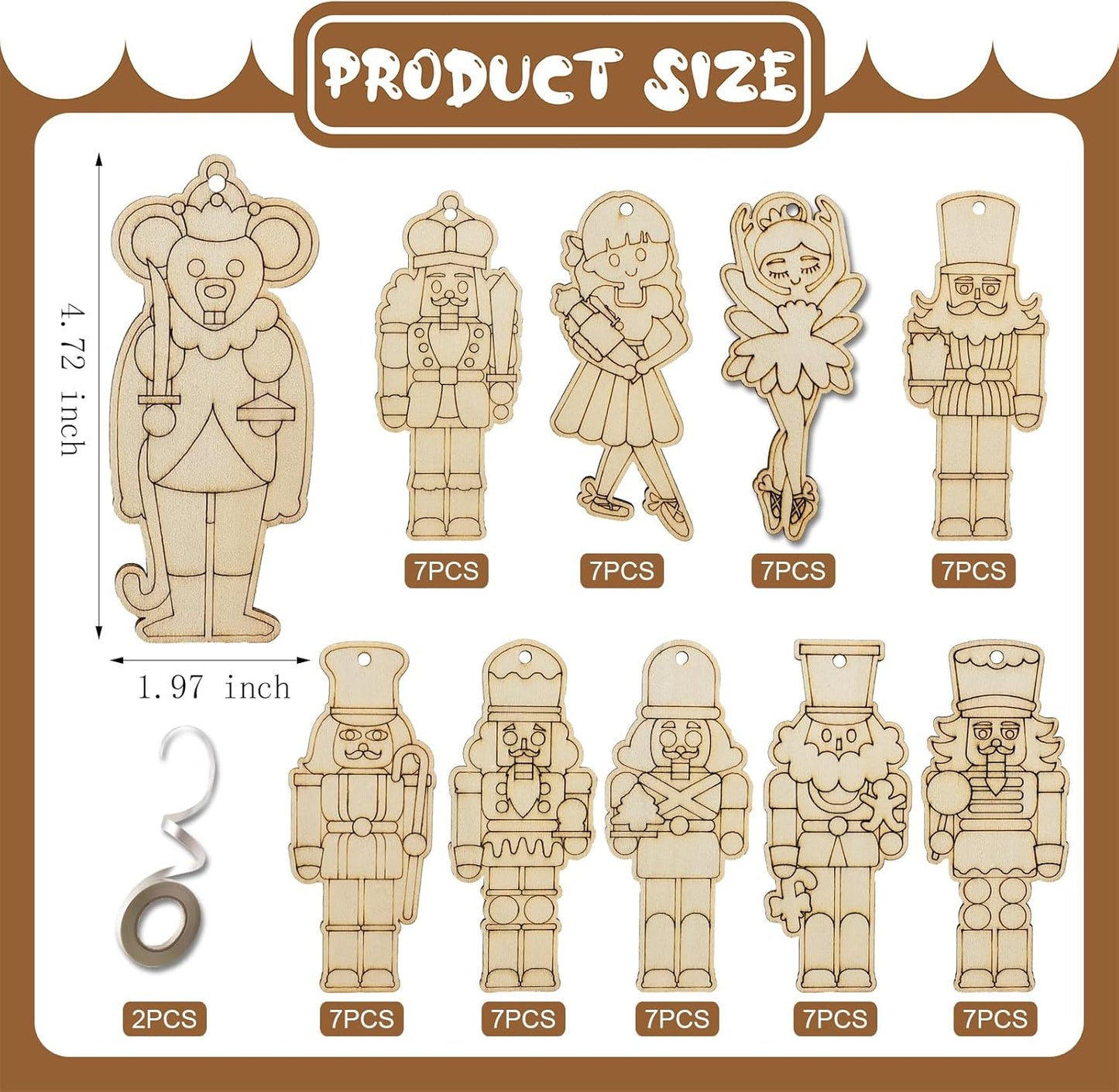 Set of 10 Christmas Nutcracker Ornaments Craft w/markers