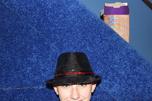 Black Sequin Hat w/ Red Trim