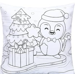 Christmas Coloring Pillow Case w/ 8 washable markers
