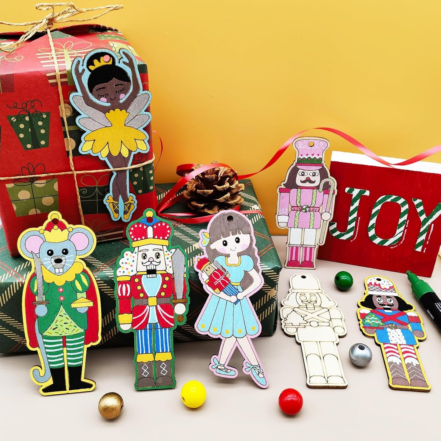 Set of 10  Christmas Nutcracker Ornaments Craft w/markers