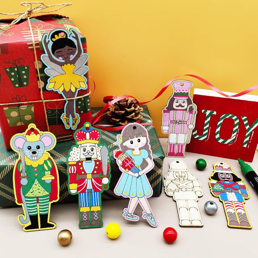 Set of 10  Christmas Nutcracker Ornaments Craft w/markers