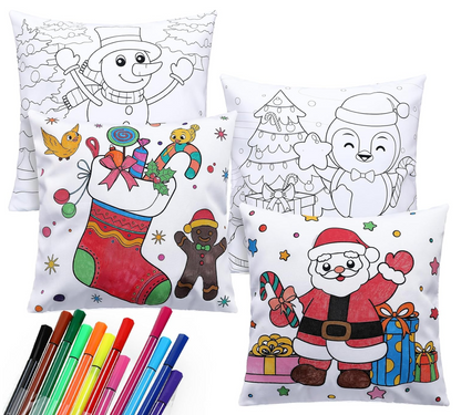 Christmas Coloring Pillow Case w/ 8 washable markers